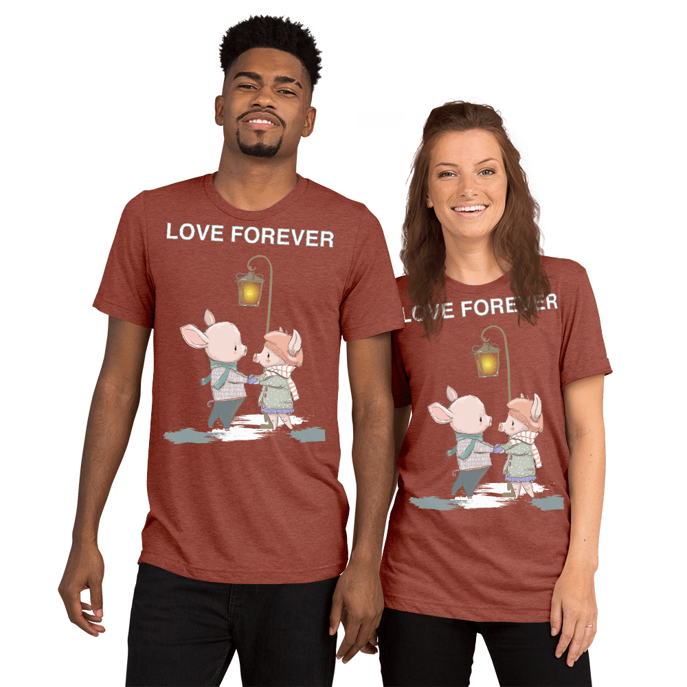 Love Forever Soft Triblend Crew Neck T-shirt with Piggy - Clay Triblend