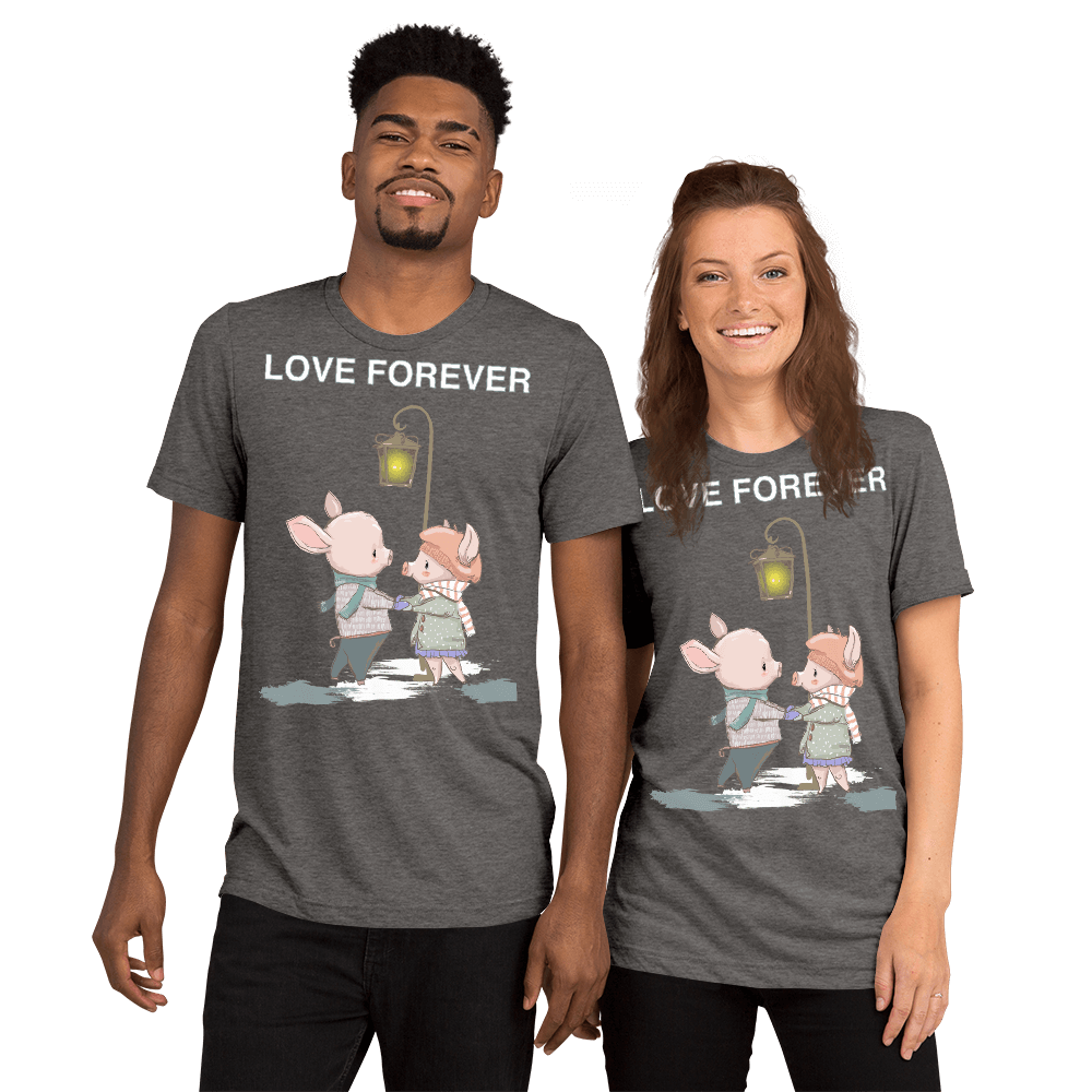 Love Forever Soft Triblend Crew Neck T-shirt with Piggy - Grey Triblend