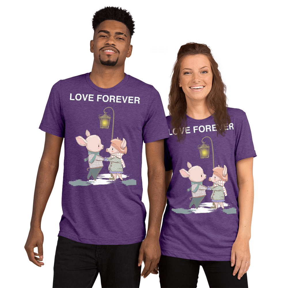 Love Forever Soft Triblend Crew Neck T-shirt with Piggy - Purple Triblend