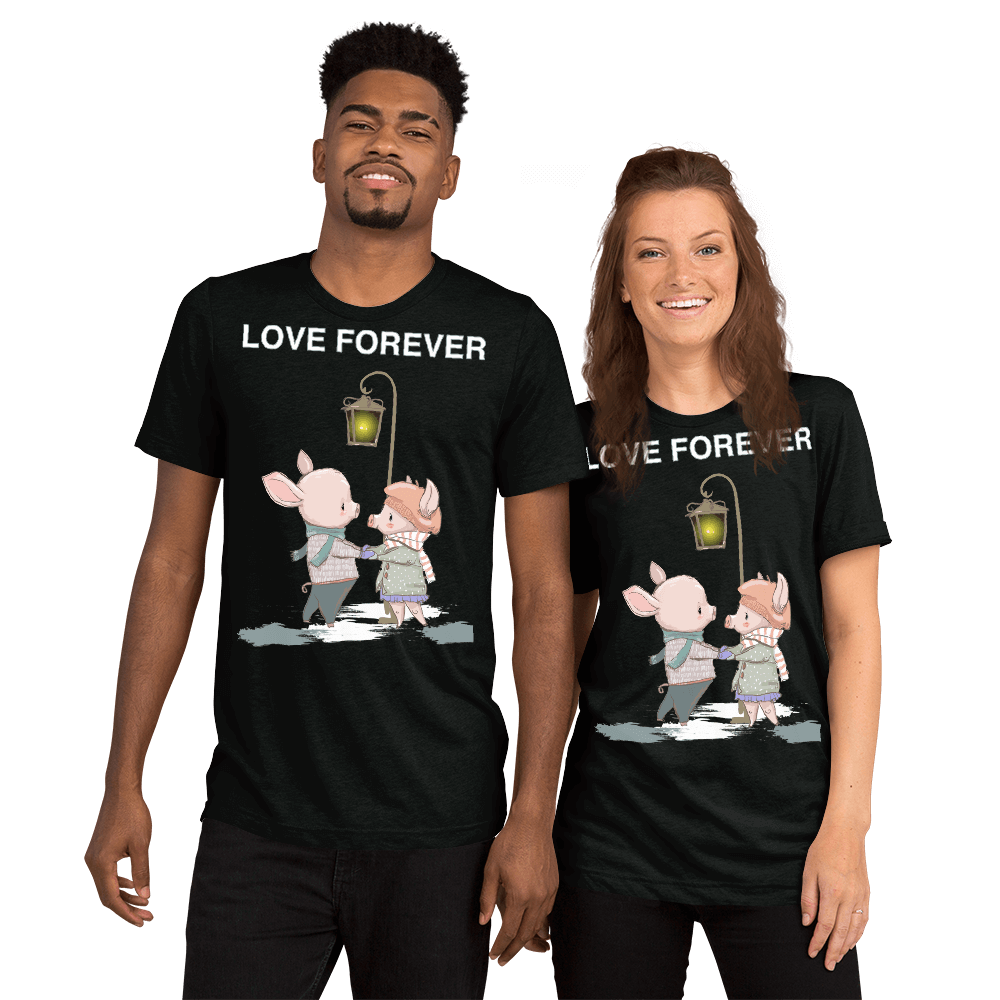 Love Forever Soft Triblend Crew Neck T-shirt with Piggy - Solid Black Triblend