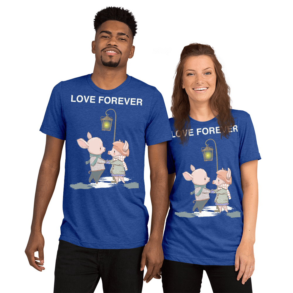 Love Forever Soft Triblend Crew Neck T-shirt with Piggy - True Royal Triblend